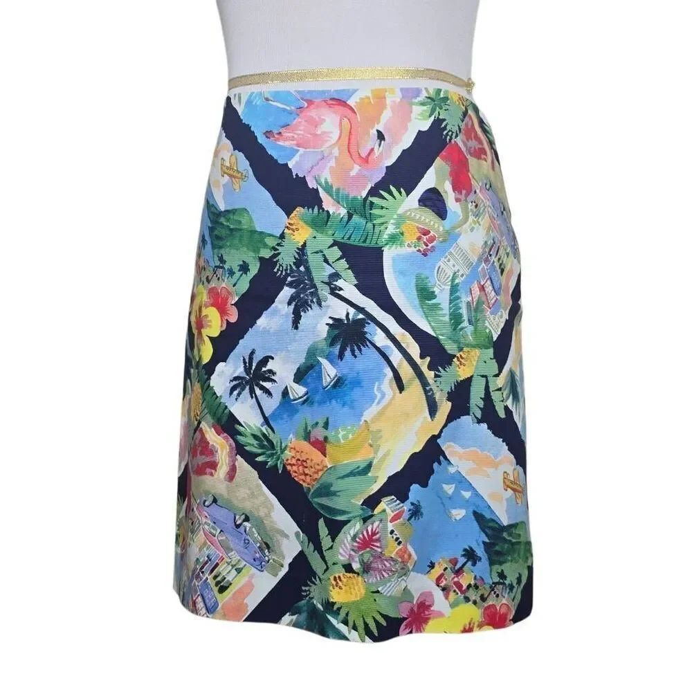 Talbots Vacation Travel Tropical Pleated Multicolor Skirt Size 2
